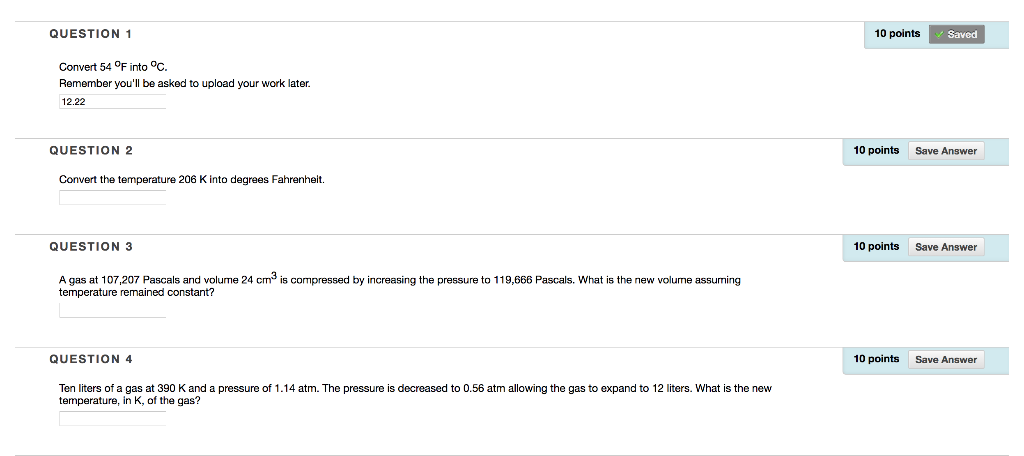 Solved QUESTION 1 10 points Saved Convert 54 F into c. | Chegg.com