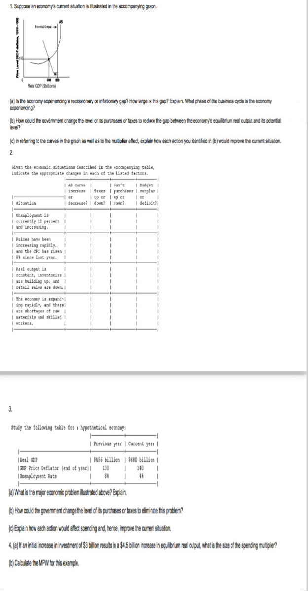 Solved Answer me 1-(c), 2, 3 ﻿please(a) ﻿Is the economy | Chegg.com