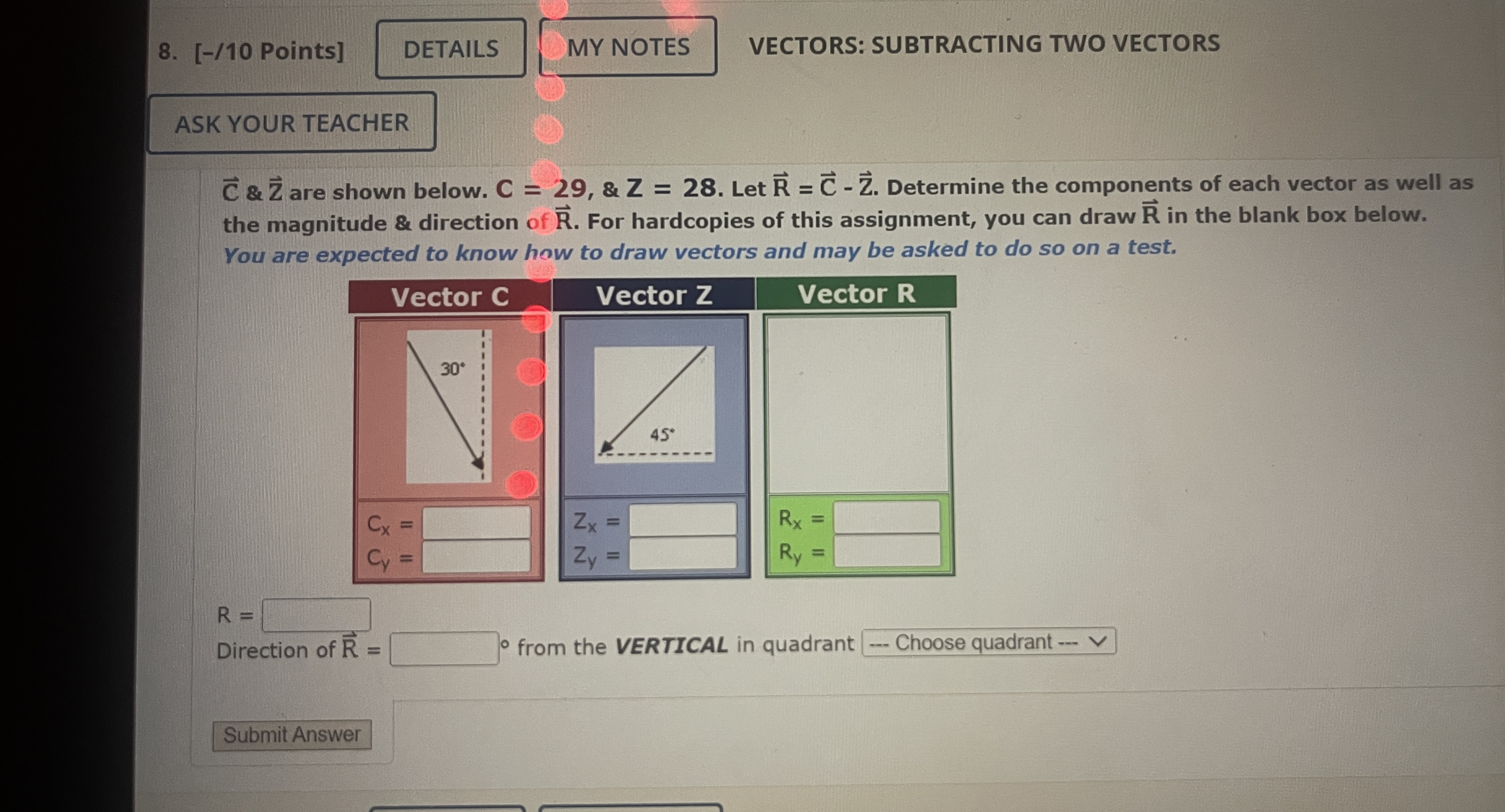 Solved Points]VECTORS: SUBTRACTING TWO VECTORSASK YOUR | Chegg.com