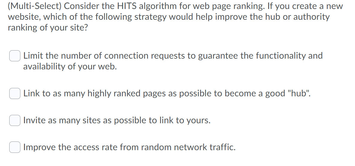 Solved (Multi-Select) Consider the HITS algorithm for web | Chegg.com