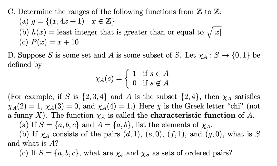 Solved C. Determine the ranges of the following functions | Chegg.com