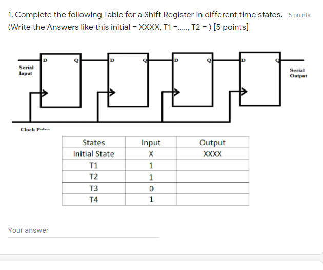 Solved 1. Complete the following Table for a Shift Register | Chegg.com
