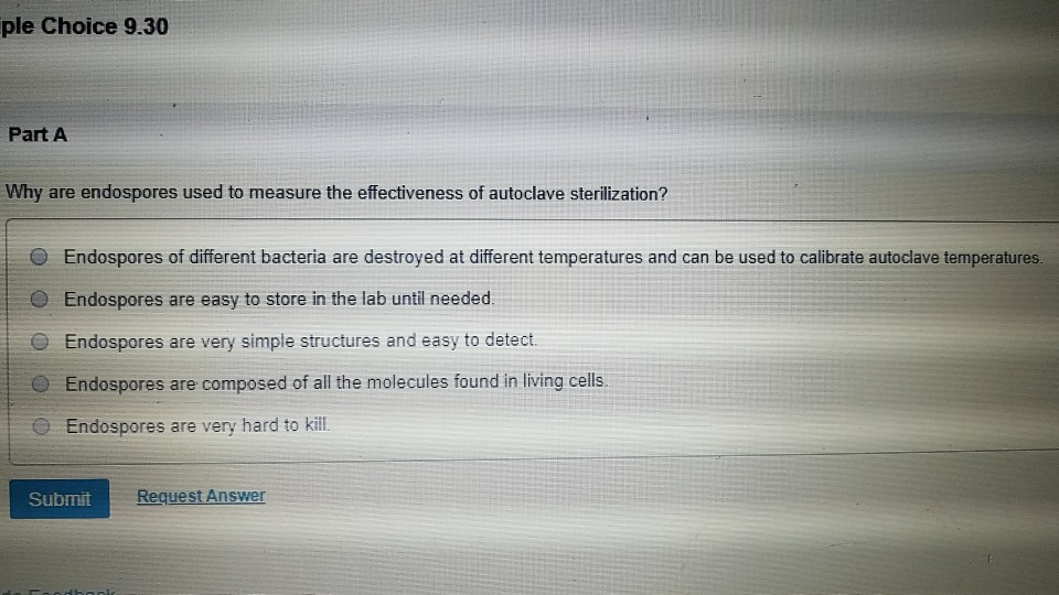 Solved ple Choice 9.30 Part A Why are endospores used to