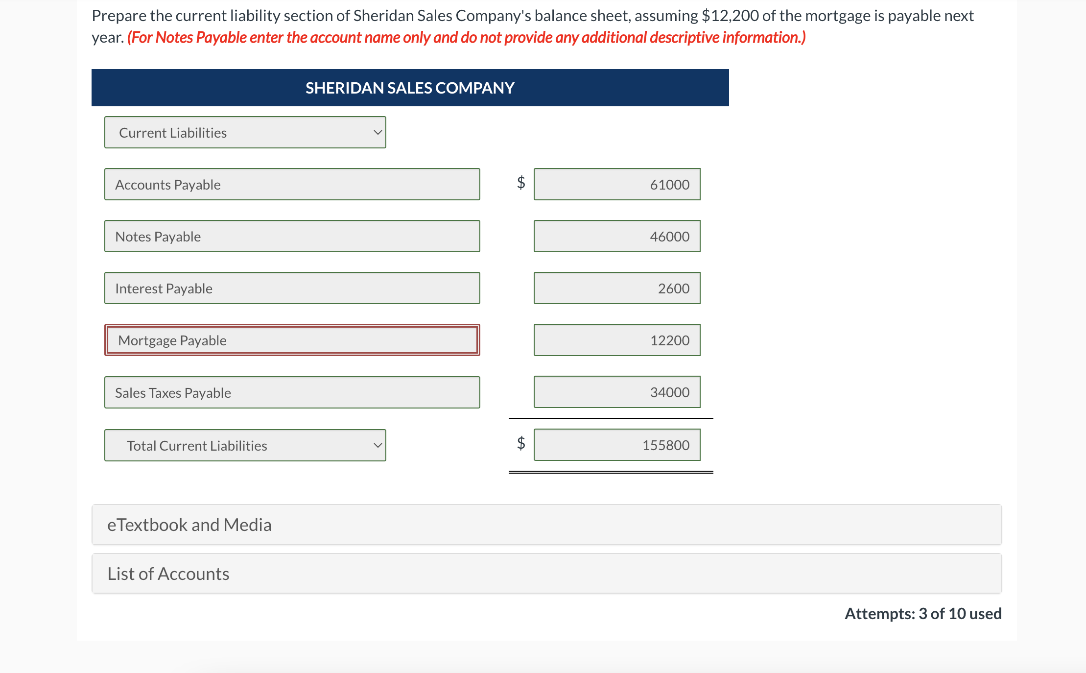 Prepare the current liability section of Sheridan