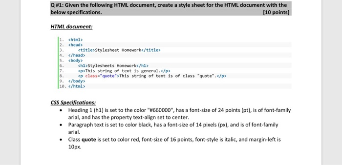 Solved Q #1: Given The Following HTML Document, Create A | Chegg.com