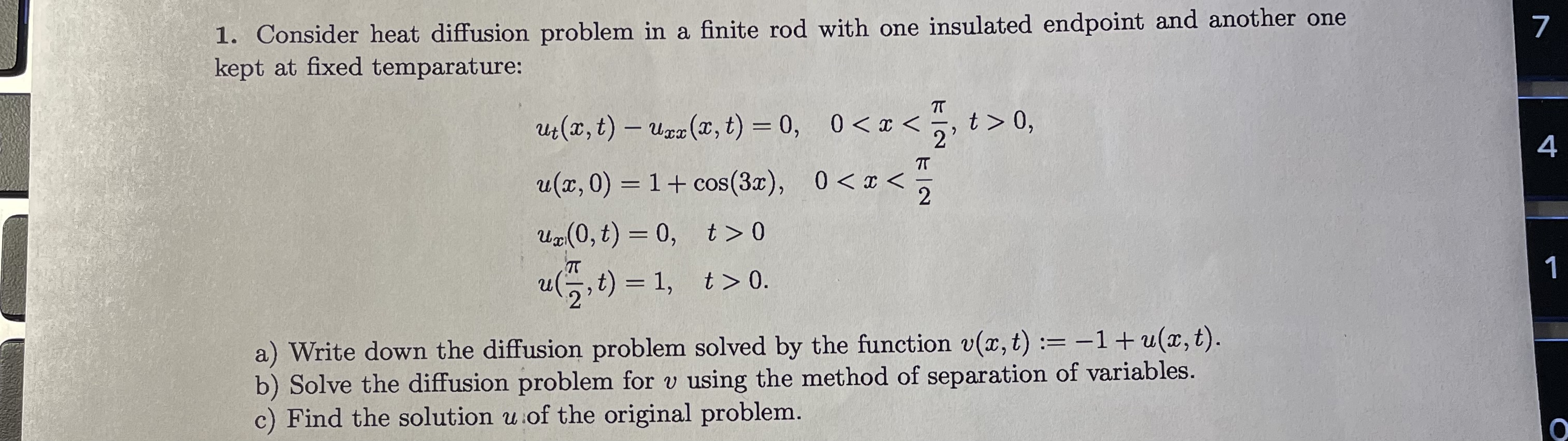 Solved Consider heat diffusion problem in a finite rod with | Chegg.com