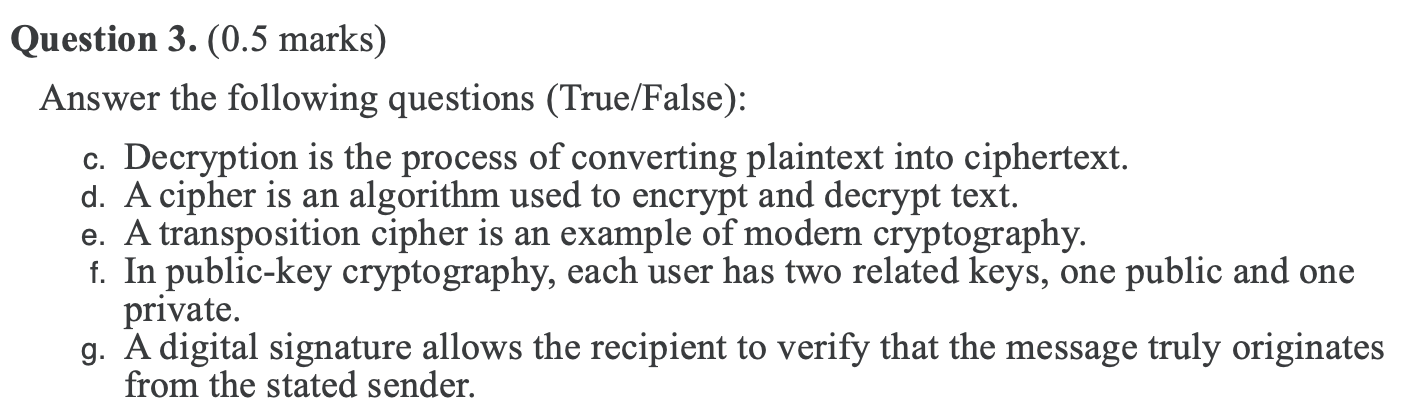 Solved Question 3. (0.5 marks) Answer the following | Chegg.com