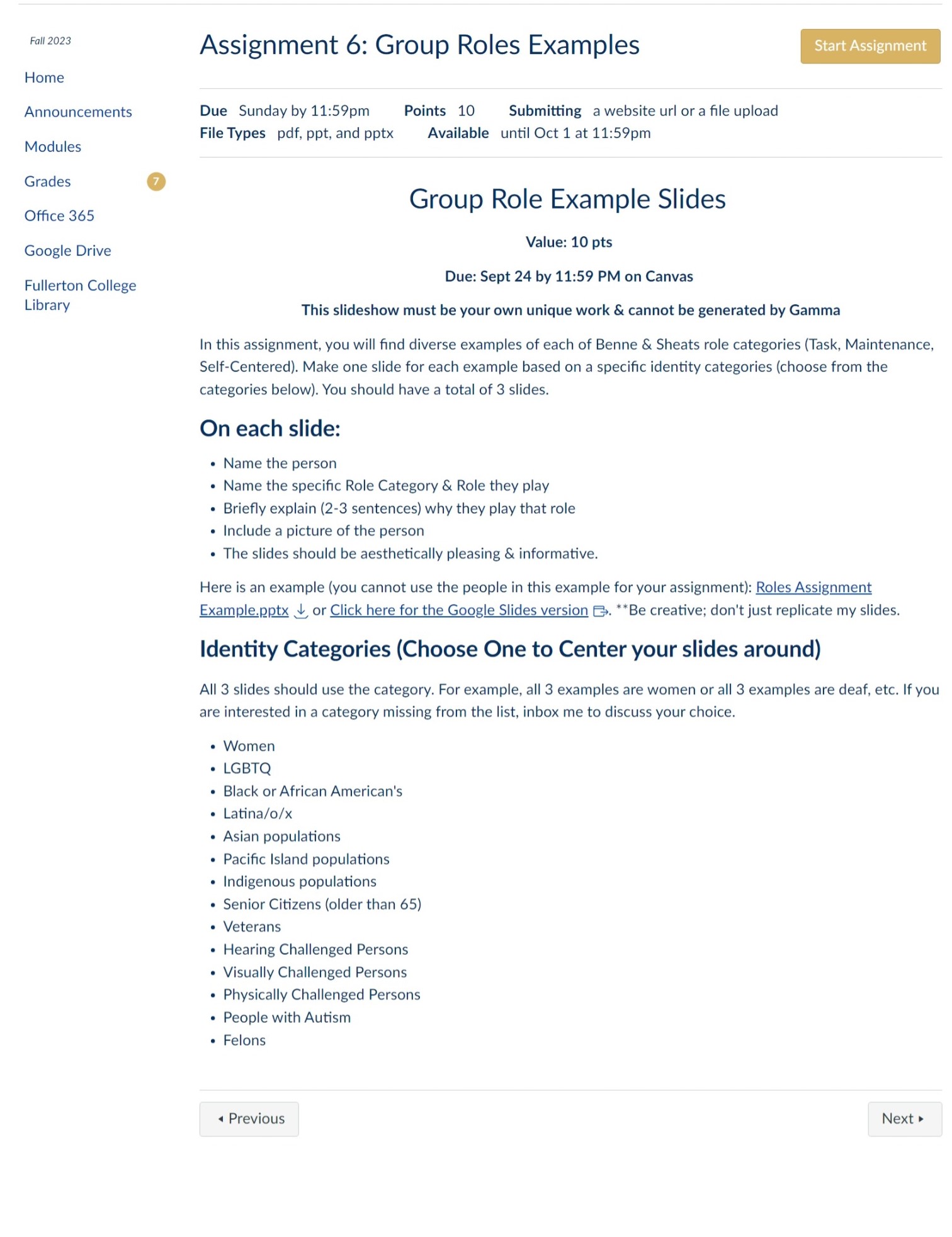 Assignment 6 Group Roles Examples Due Sunday by