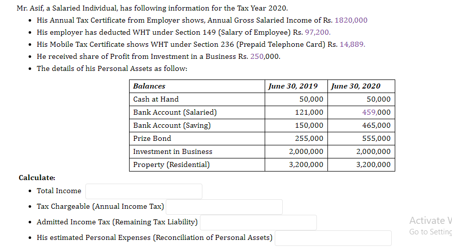 Solved Mr. Asif, a Salaried Individual, has following | Chegg.com