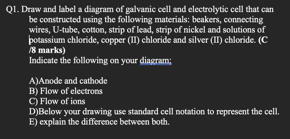 Solved Q1. Draw and label a diagram of galvanic cell and | Chegg.com