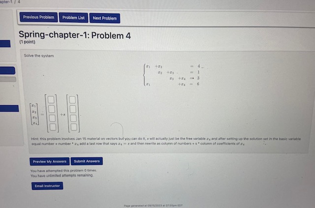 Solved Spring-chapter-1: Problem 4 (1 Point) Solve The | Chegg.com