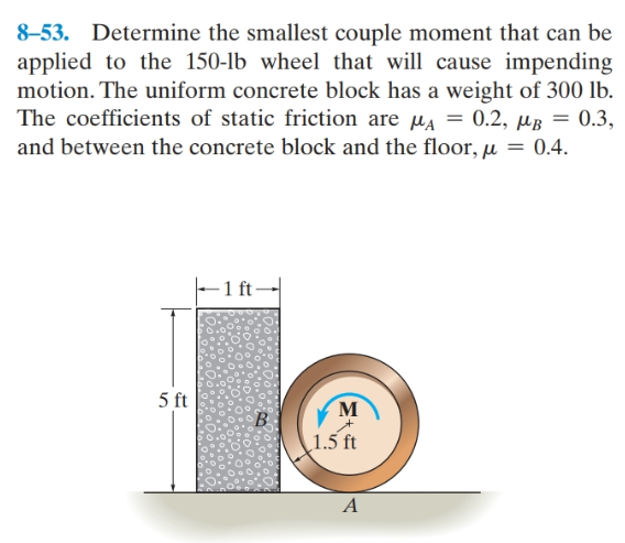 Solved 8 53 Determine The Smallest Couple Moment That Can Chegg