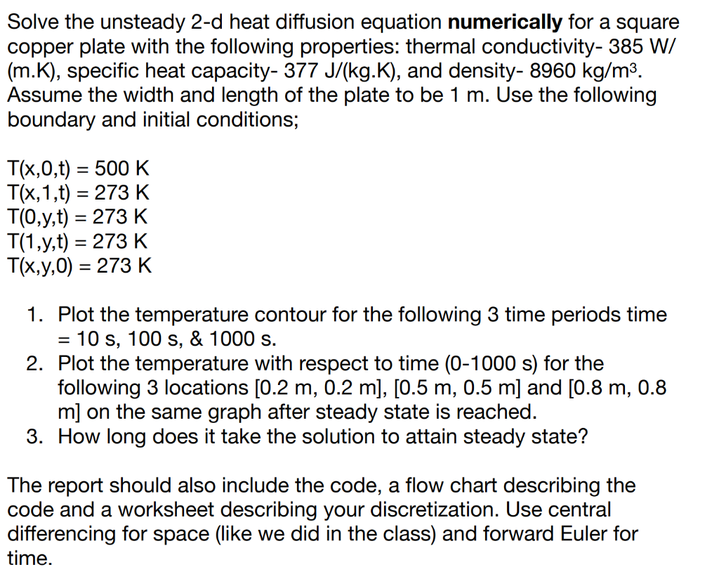 Solve the unsteady 2-d heat diffusion equation | Chegg.com
