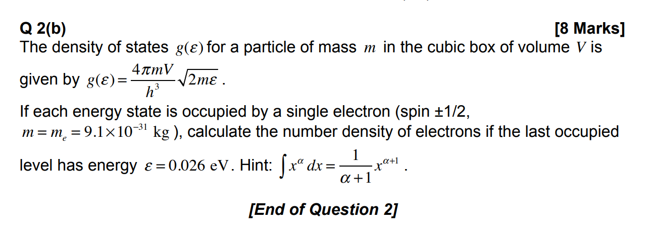 Solved 3 Q 2 B 8 Marks The Density Of States G E For Chegg Com