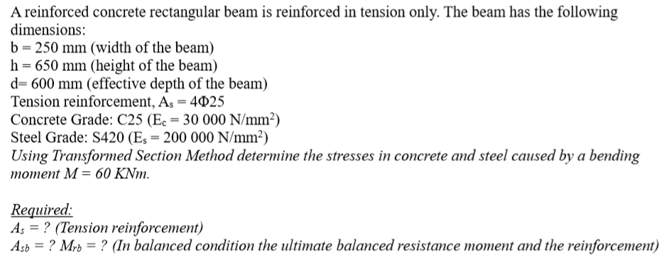 Solved A reinforced concrete rectangular beam is reinforced | Chegg.com