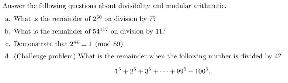 Solved Answer the following questions about divisibility and | Chegg.com