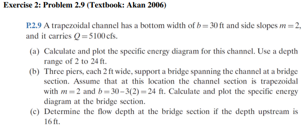 Solved P.2.9 A trapezoidal channel has a bottom width of | Chegg.com