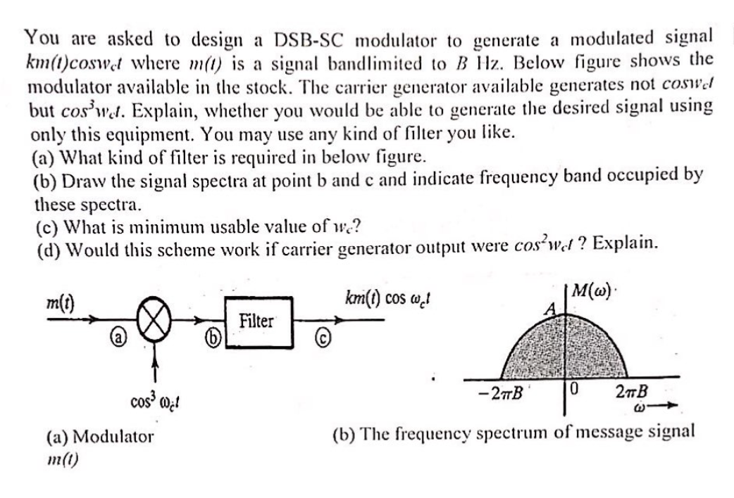 Solved You are asked to design a DSB-SC modulator to | Chegg.com