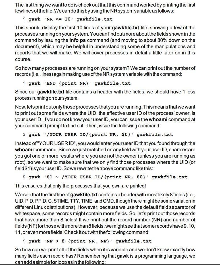 Solved The gawk Programming Language This time, we're going | Chegg.com