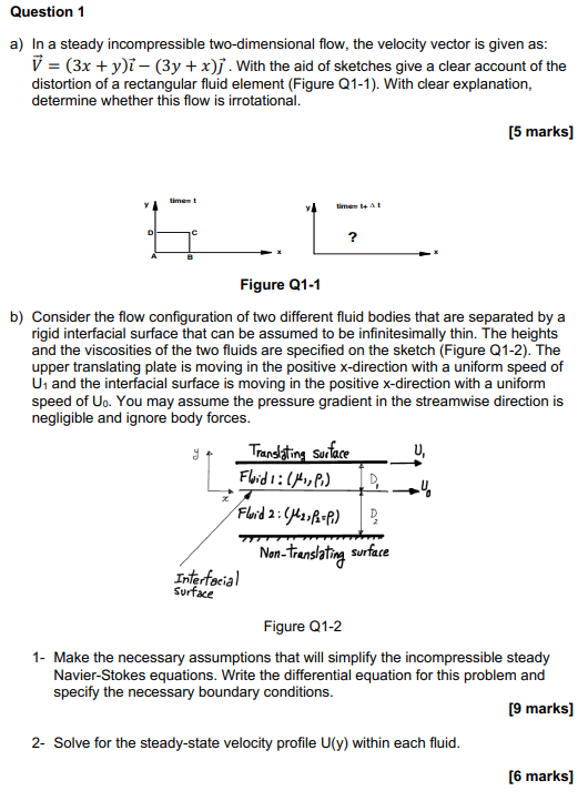 Solved Question 1 a) In a steady incompressible | Chegg.com