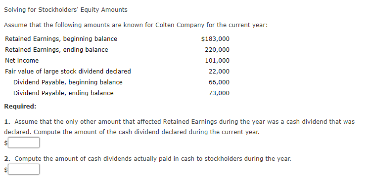 Solved Solving For Stockholders' Equity Amounts Assume That | Chegg.com