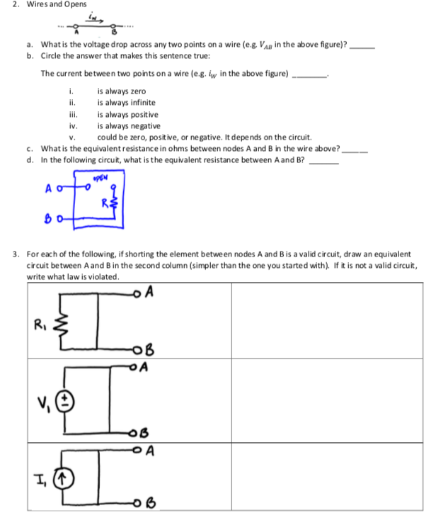 Solved 2 Wires and Opens a. What is the voltage drop across | Chegg.com