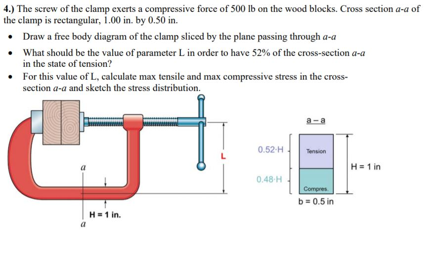 Solved 4.) The screw of the clamp exerts a compressive force