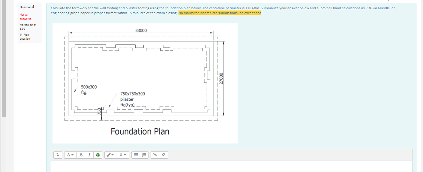 Question 4 Calculate the formwork for the wall | Chegg.com