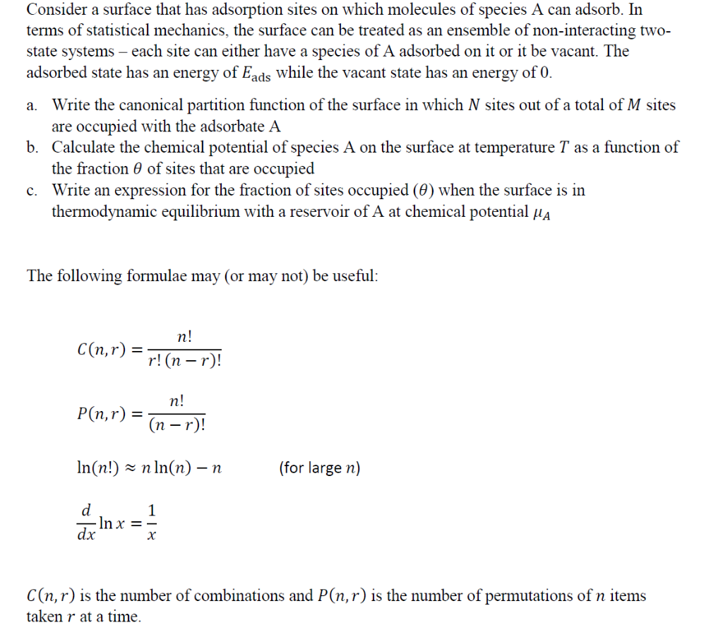 A Consider A Surface That Has Adsorption Sites On Chegg Com