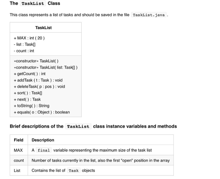 Solved The Task Class This class represents a task and | Chegg.com