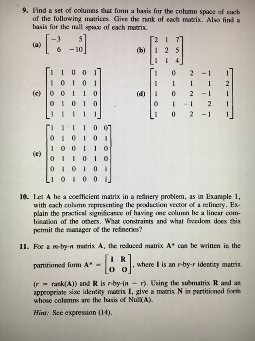 Solved 9. Find a set of columns that form a basis for the | Chegg.com