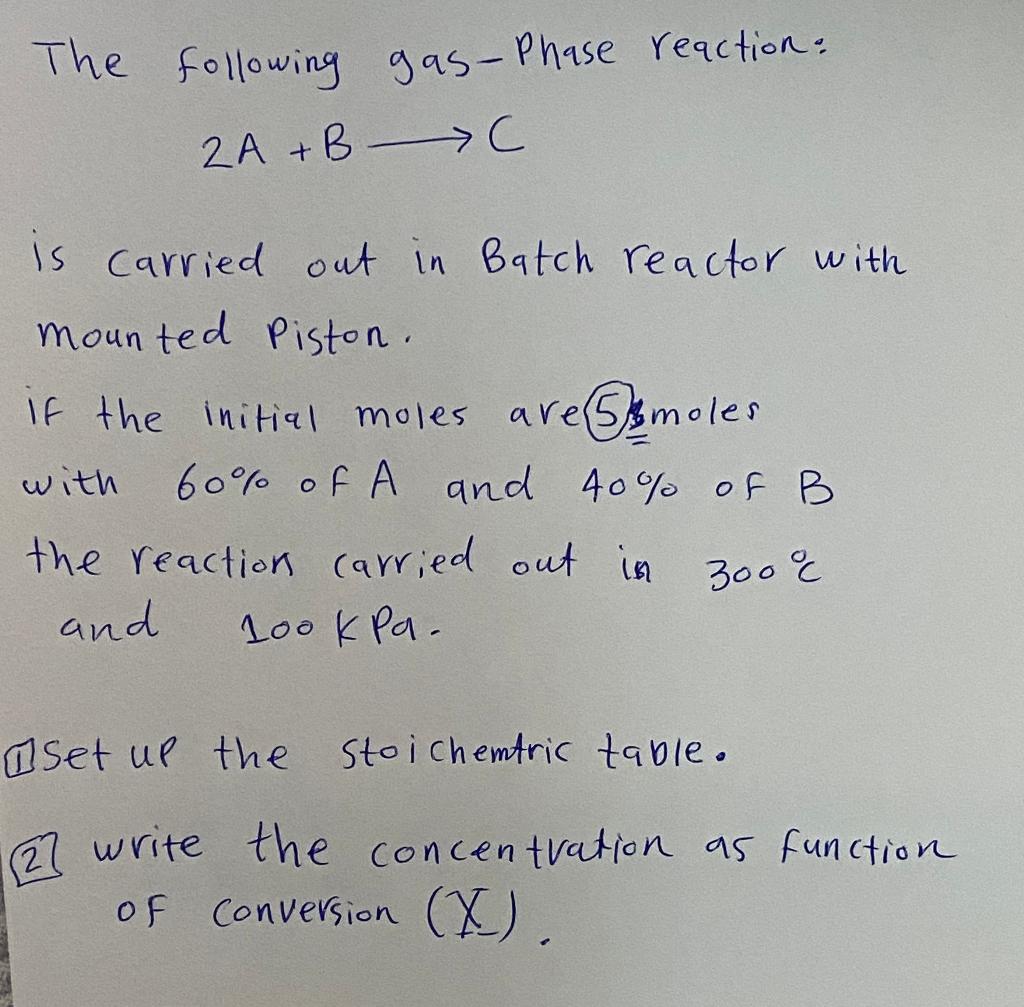 Solved The Following Gas-phase Reaction: 2A+B C Is Carried | Chegg.com