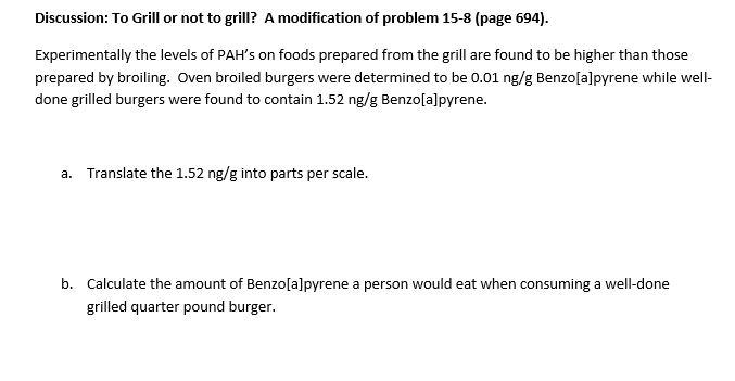 Solved Discussion To Grill Or Not To Grill A Modificati Chegg Com