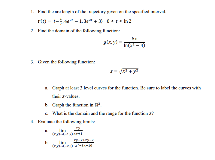 Solved 1 Find The Arc Length Of The Trajectory Given On The Chegg Com