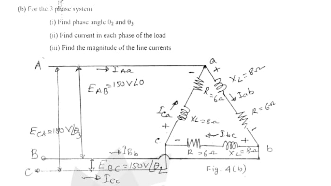 [Solved] (b) For the 3 phase system (i) Find phase angle