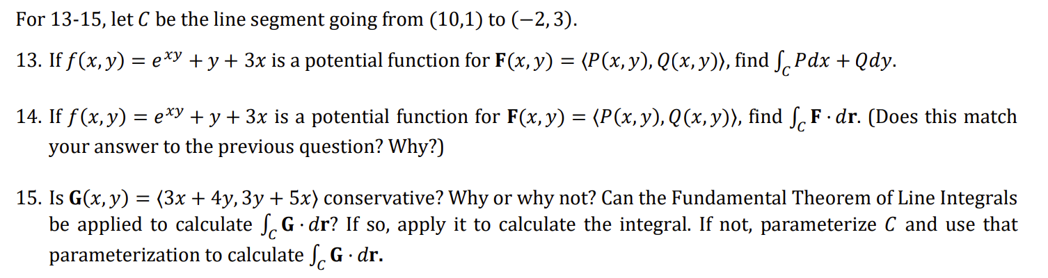 Solved For 13-15, ﻿let C ﻿be the line segment going from | Chegg.com