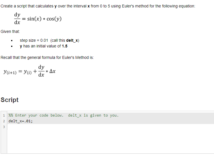 Solved Create a script that calculates y over the interval x | Chegg.com