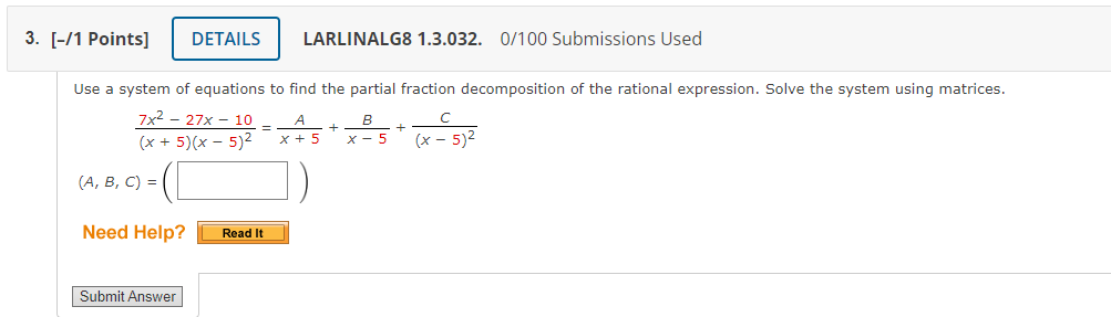 Solved Use a system of equations to find the partial | Chegg.com