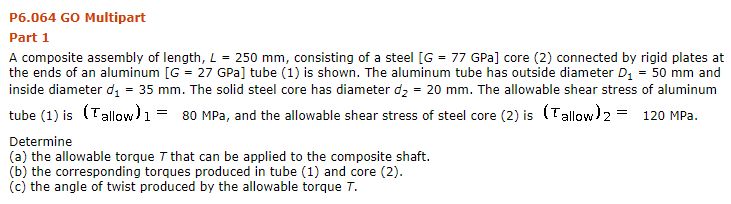 Solved (a) the allowable torque T that can be applied to the | Chegg.com