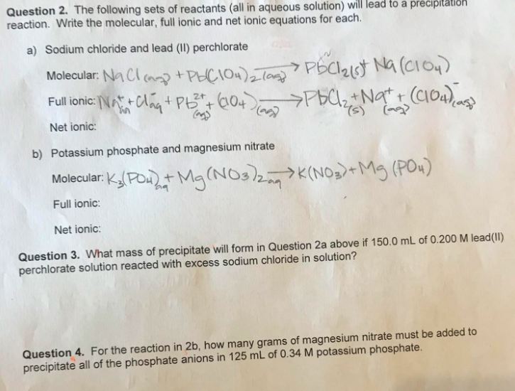 Solved QUUSUUTT 2. The following sets of reactants (all in