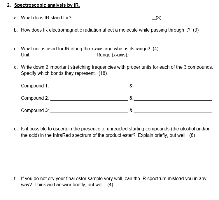 Solved 2. Spectroscopic analysis by IR. a. What does IR