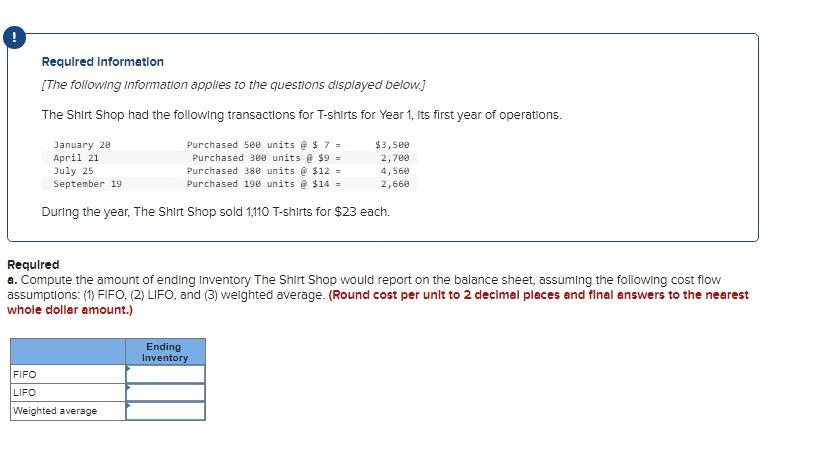 Solved Required Information [The following information | Chegg.com