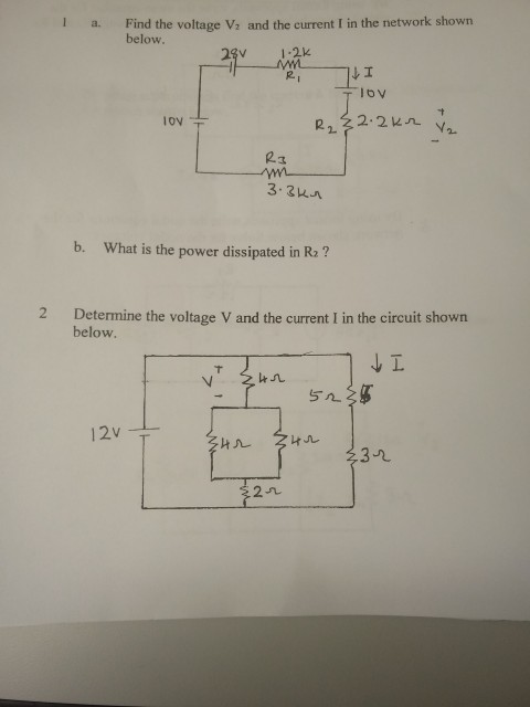 Solved 1 a. Find the voltage V2 and the current I in the | Chegg.com