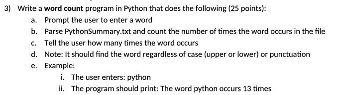 Solved 3) Write a word count program in Python that does the | Chegg.com
