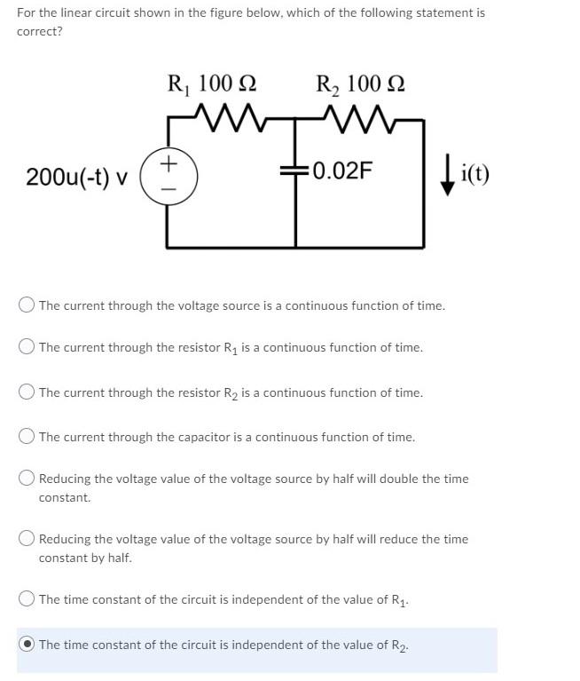 Solved For the linear circuit shown in the figure below, | Chegg.com