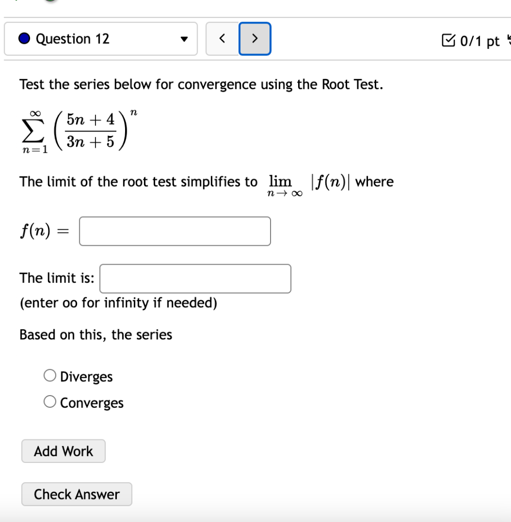 Solved Test the series below for convergence using the Root | Chegg.com