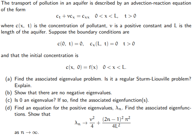 Solved The Transport Of Pollution In An Aquifer Is Descri Chegg Com