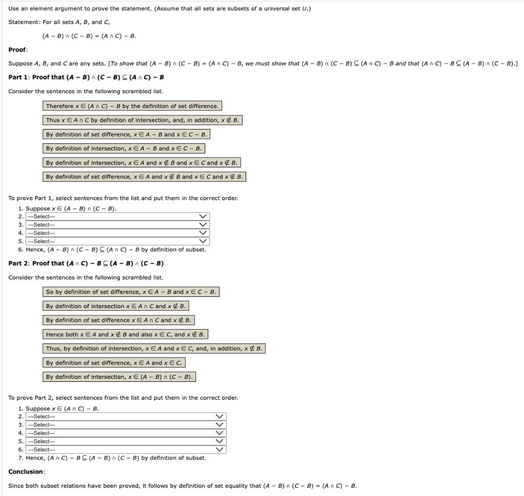 Solved Use An Element Argument To Prove The Statement. | Chegg.com