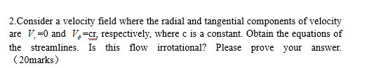 Solved 2.Consider a velocity field where the radial and | Chegg.com