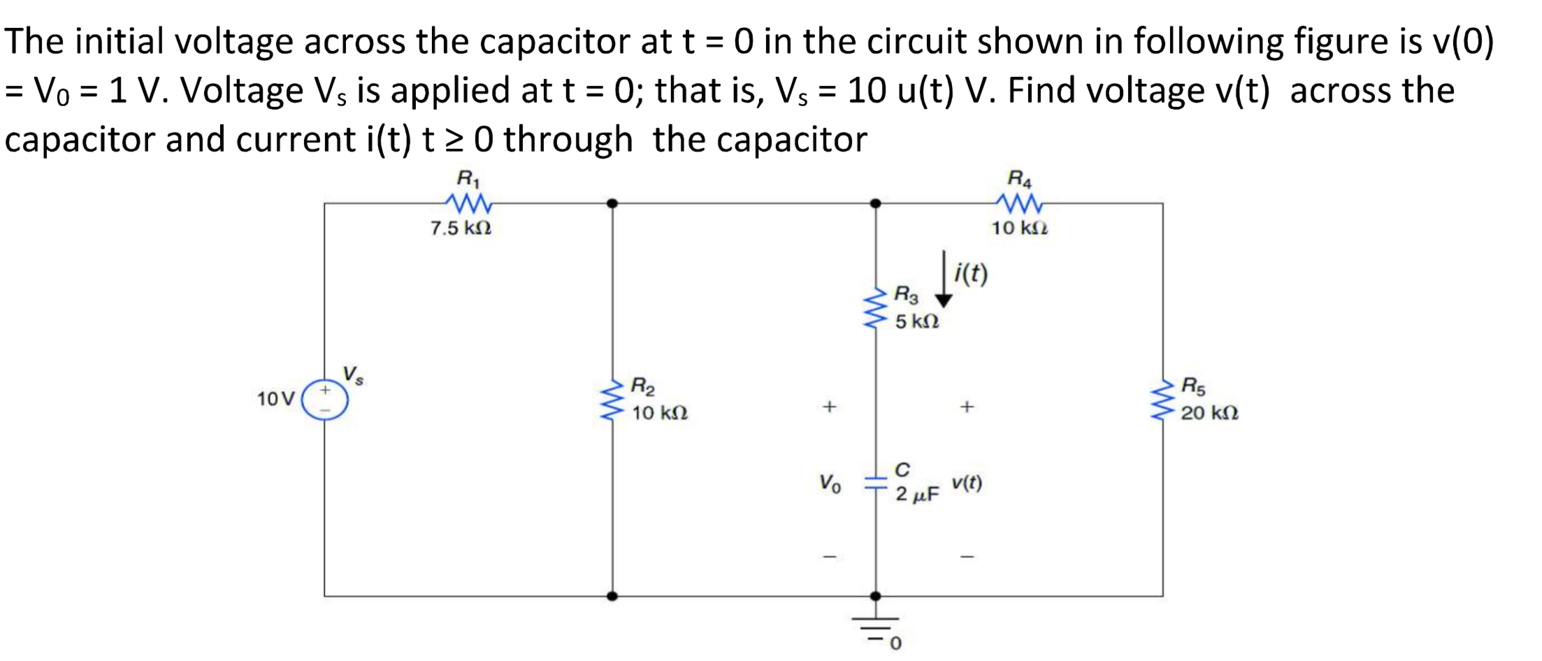 Solved The initial voltage across the capacitor at t=0 in | Chegg.com